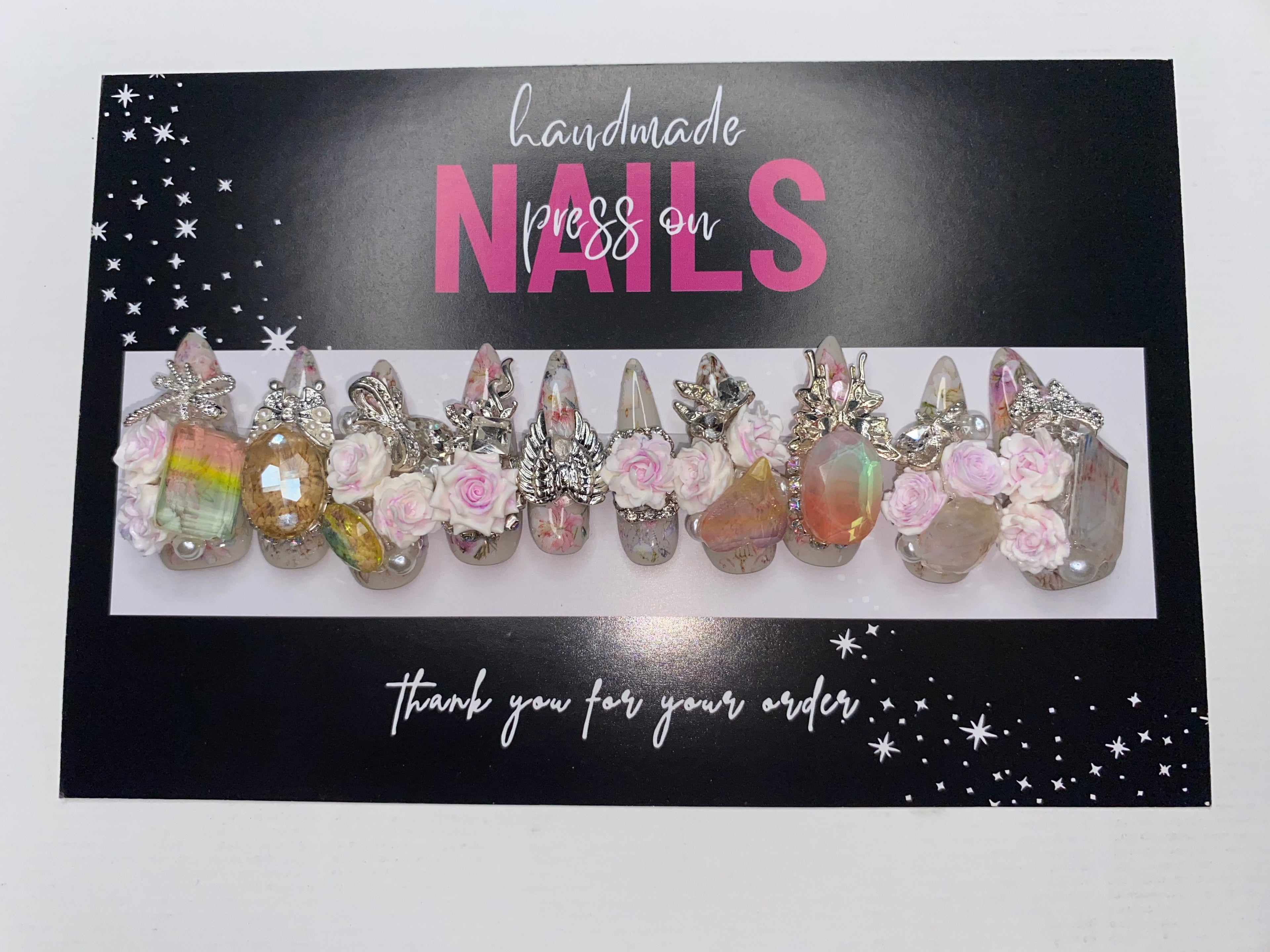 Metal/Crystal "Look" Press-On Nails (Medium Size)