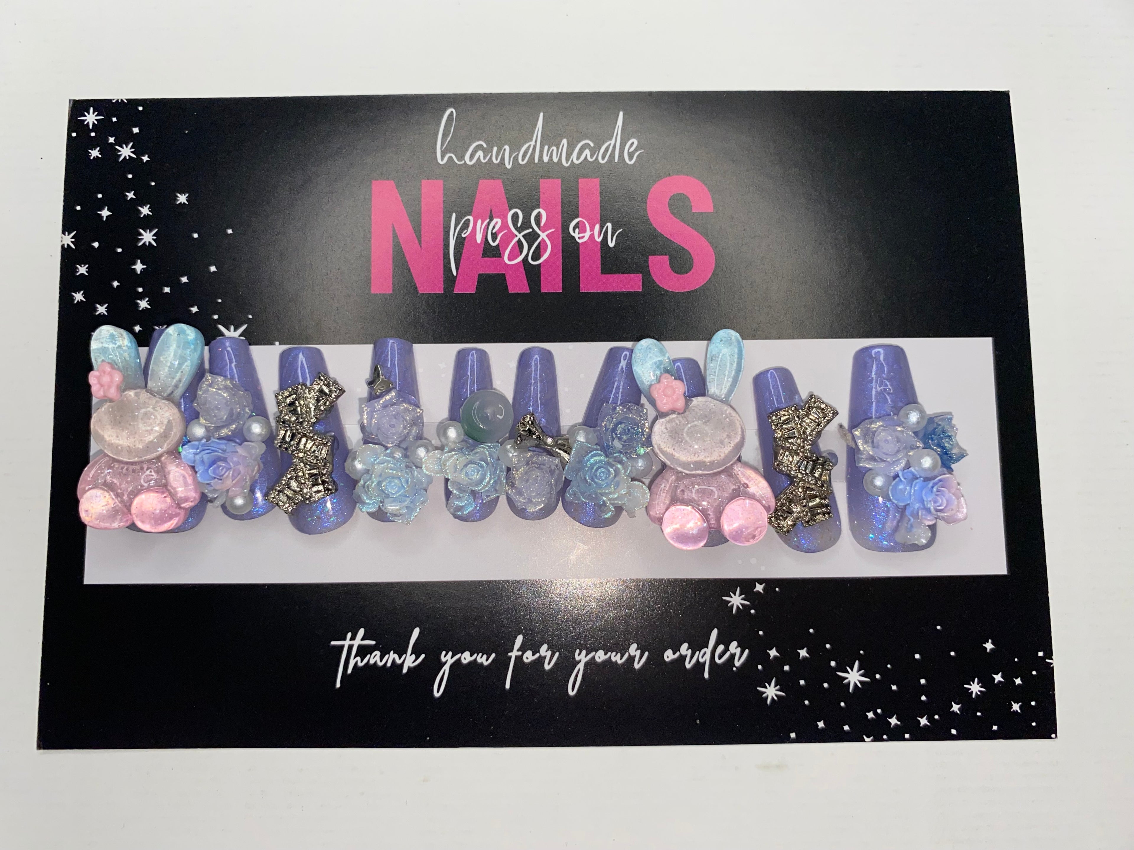 Metal/Crystal "Look" Press-On Nails (Medium Size)
