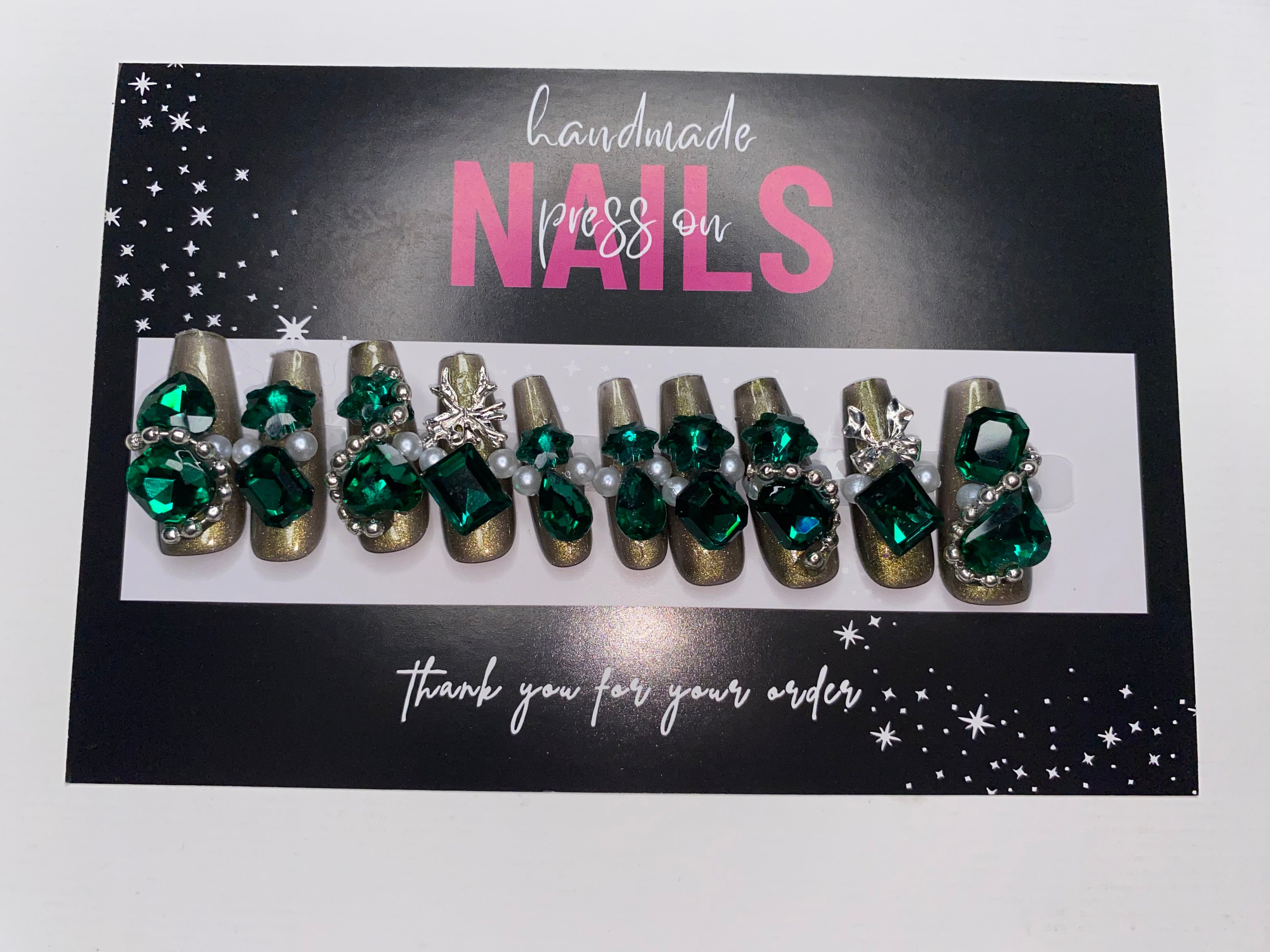 Metal/Crystal "Look" Press-On Nails (Medium Size)