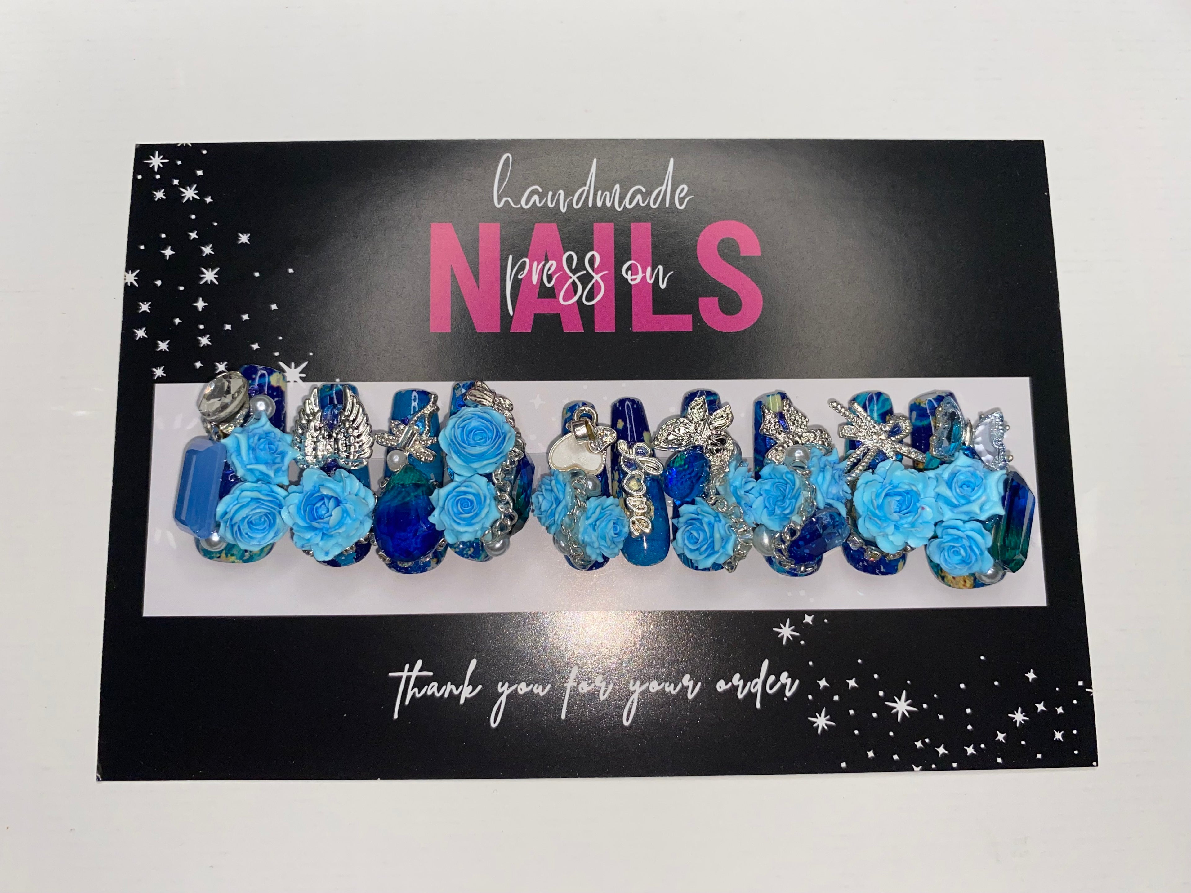 Metal/Crystal "Look" Press-On Nails (Medium Size)
