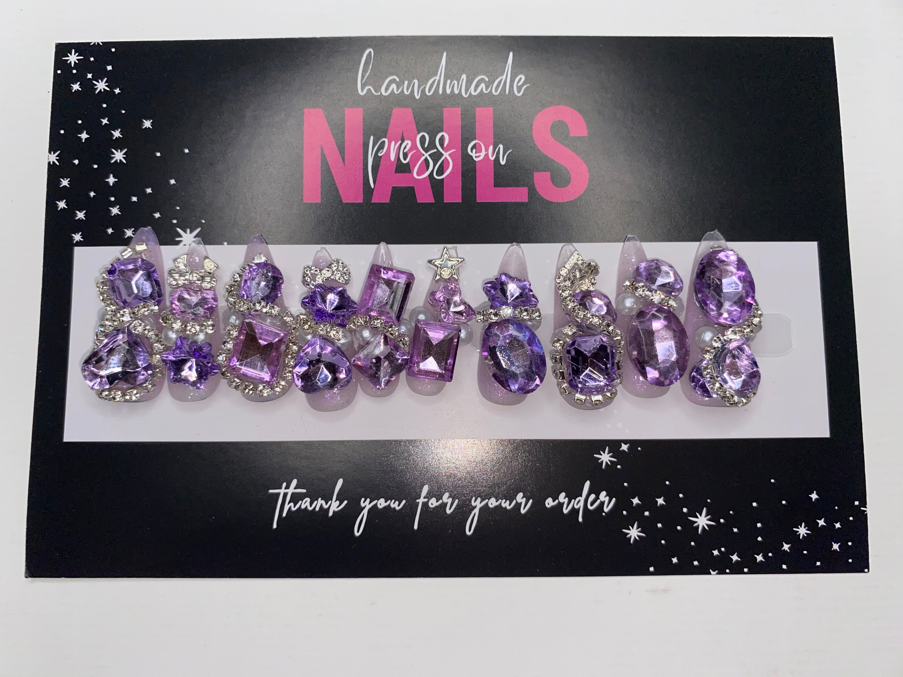 Metal/Crystal "Look" Press-On Nails (Medium Size)